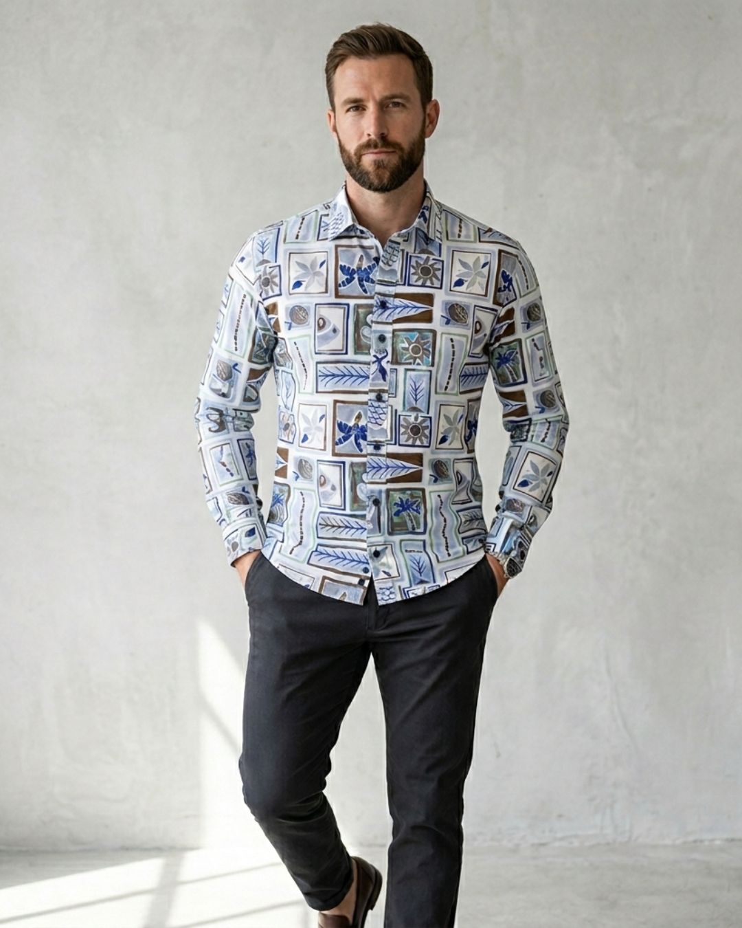 Men Geometric Print Cotton Shirt